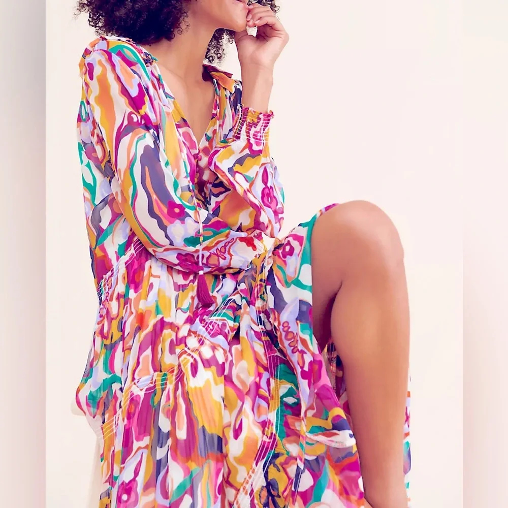 Anthropologie The Marais Printed Chiffon Maxi Dress Size 3X - Picture 3 of 14